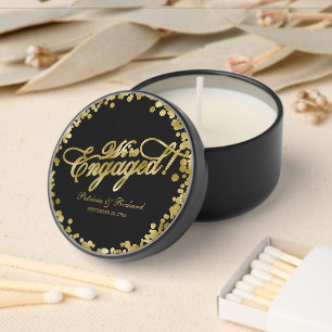 We're Engaged Engagement Party Black Gold Mini Candle Favors