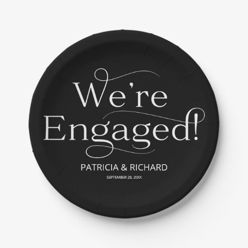 Were Engaged Engagement Party Black Paper Plates