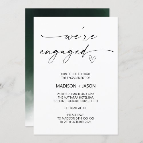 Were Engaged Engagement Party Black White Simple Invitation