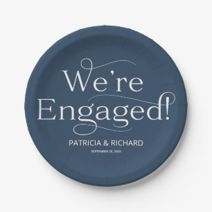 We're Engaged Engagement Party Blue Paper Plates