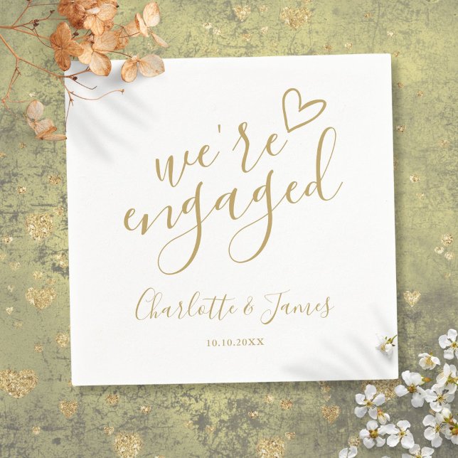 We're Engaged Engagement Party Chic Gold Napkins (We're Engaged Engagement Party Chic Gold Napkins)