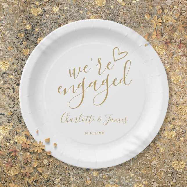 We're Engaged Engagement Party Chic Gold Paper Plates (We're Engaged Engagement Party Chic Gold Paper Plates)