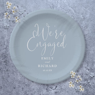 We're Engaged Engagement Party Dusty Blue Paper Plates