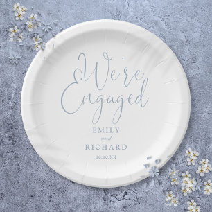 We're Engaged Engagement Party Dusty Blue Paper Plates
