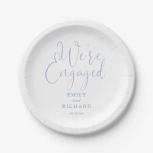 We're Engaged Engagement Party Dusty Blue Paper Plates