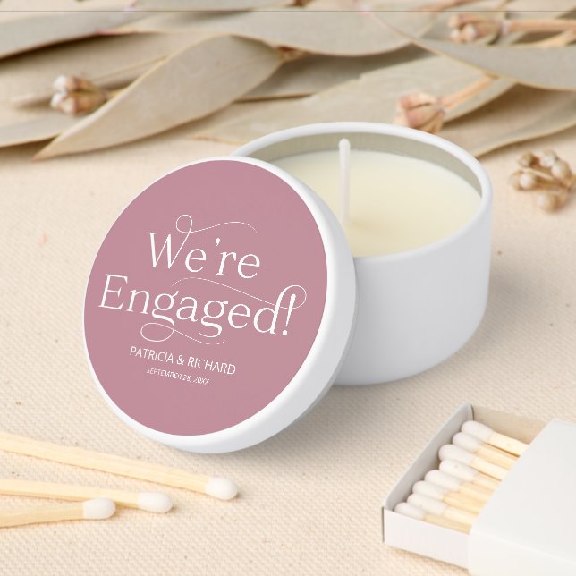 We're Engaged Engagement Party Dusty Pink Mini Candle Favors (Insitu)