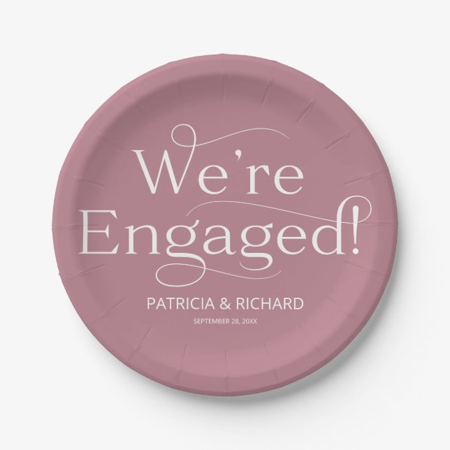 We're Engaged Engagement Party Dusty Pink Paper Plates (Front)