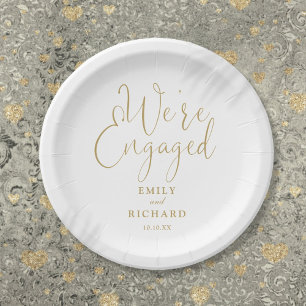 We're Engaged Engagement Party Elegant Gold Paper Plates