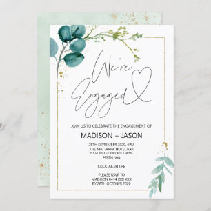 We're Engaged Engagement Party Eucalyptusl Gold Invitation