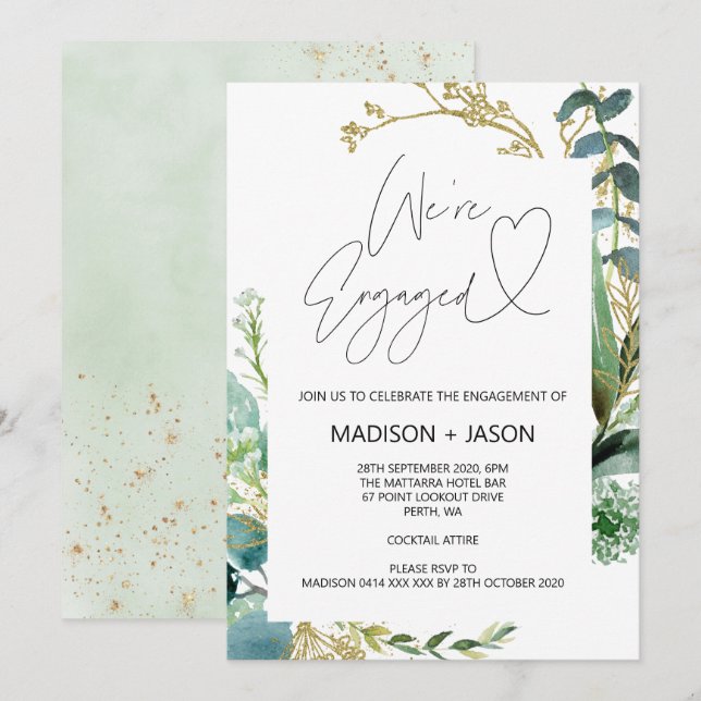 We're Engaged Engagement Party Eucalyptusl Gold Invitation (Front/Back)