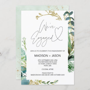 We're Engaged Engagement Party Eucalyptusl Gold Invitation