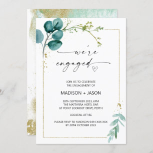 We're Engaged Engagement Party Green and Gold Invitation