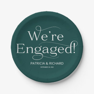 We're Engaged Engagement Party Green Paper Plates