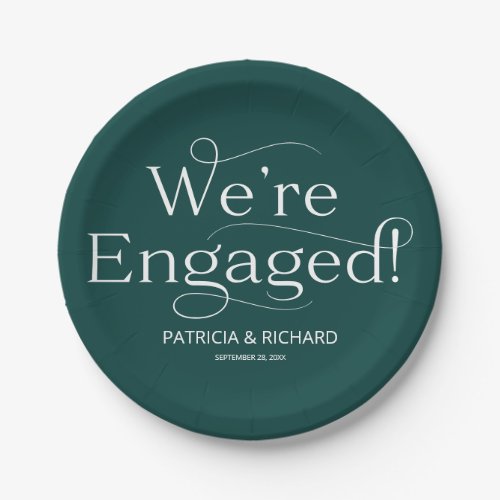 Were Engaged Engagement Party Green Paper Plates