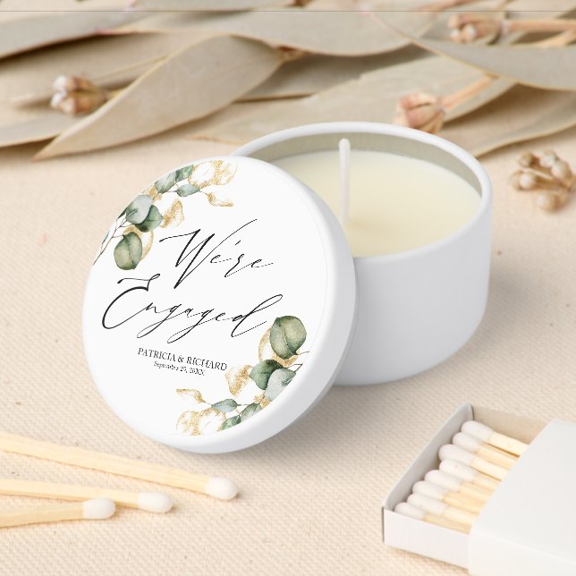 We're Engaged Engagement Party Greenery Mini Candle Favors (Insitu)