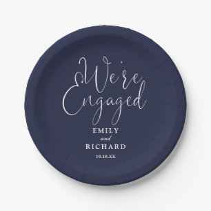 We're Engaged Engagement Party Navy Blue Paper Plates