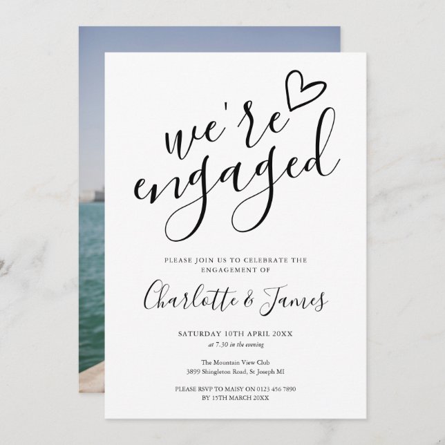 We're Engaged Engagement Party Photo Invitation (Front/Back)