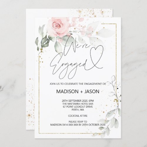 Were Engaged Engagement Party Pink Floral Gold Invitation