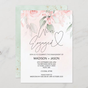 We're Engaged Engagement Party Pink Floral Gold Invitation