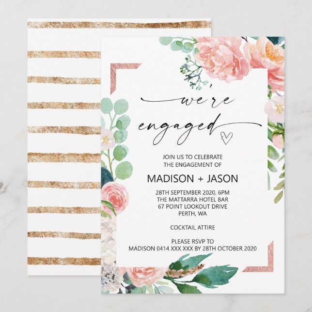 We're Engaged Engagement Party Pink Floral Invitation (Front/Back)