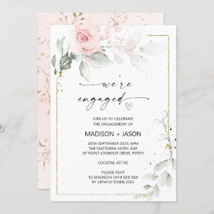 We're Engaged Engagement Party Pink Gold Floral Invitation