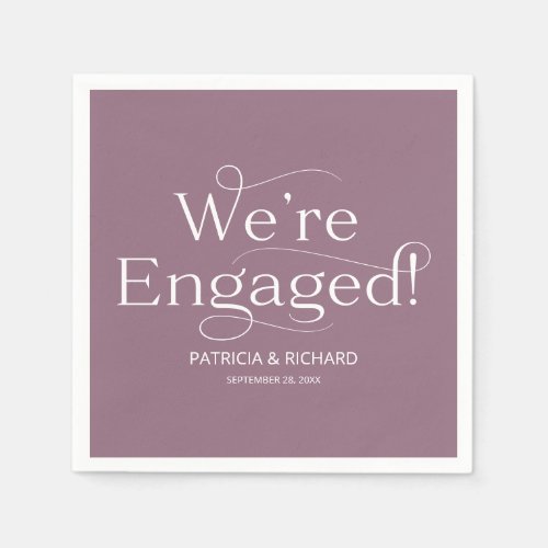 Were Engaged Engagement Party Purple Napkins