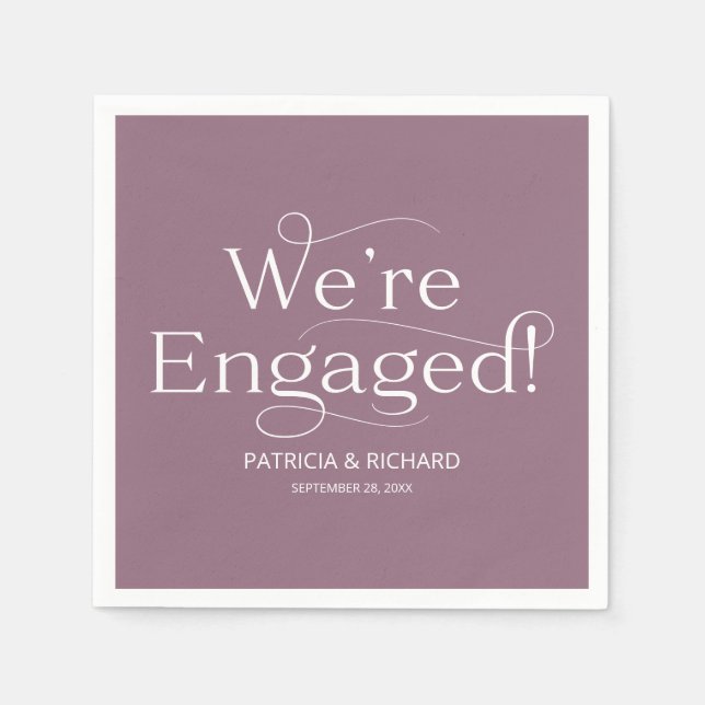 We're Engaged Engagement Party Purple Napkins (Front)