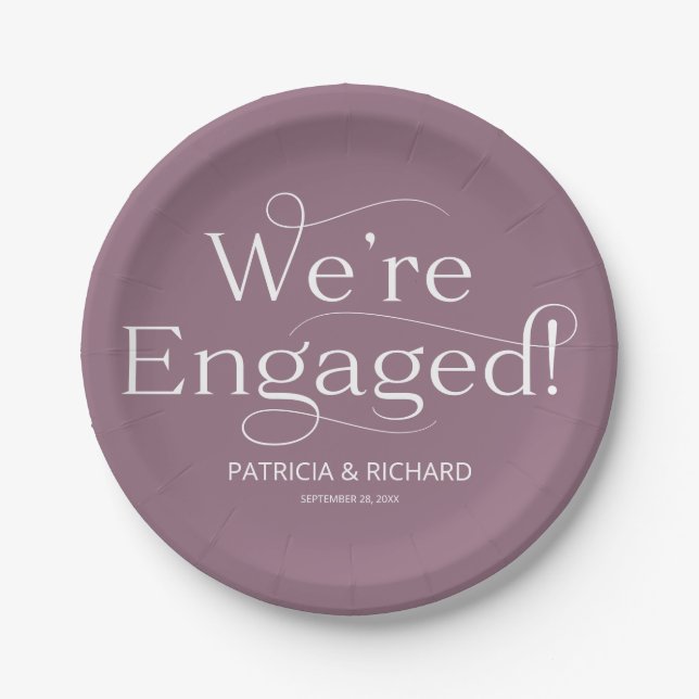 We're Engaged Engagement Party Purple Paper Plates (Front)