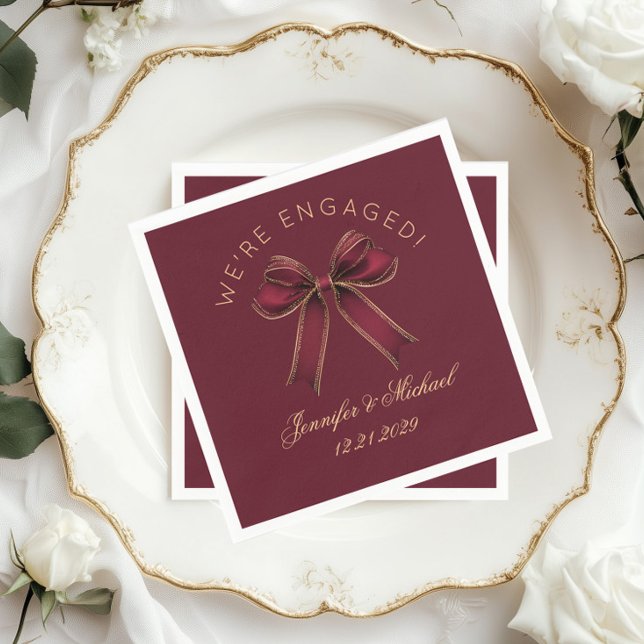 We're engaged Engagement party Red Bow luxury Napkins (Creator Uploaded)