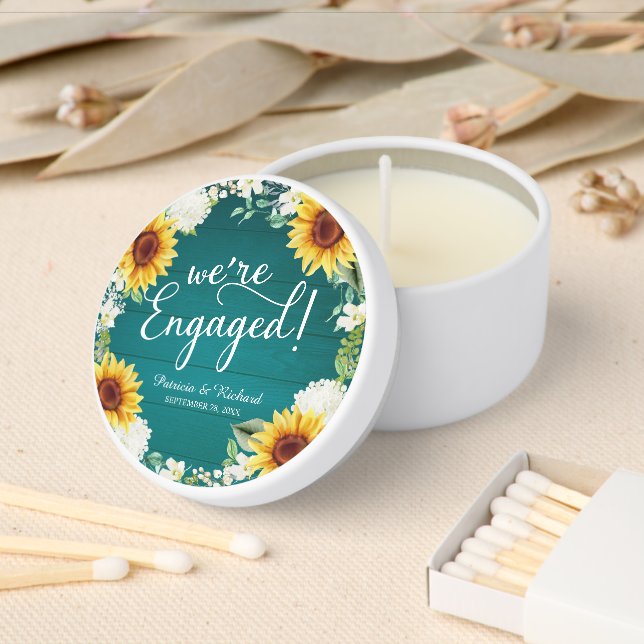 We're Engaged Engagement Party Rustic Sunflower Mini Candle Favors (Insitu)