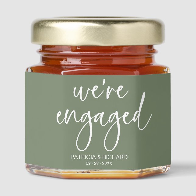 We're Engaged Engagement Party Sage Green Honey Jar Favors (Front)