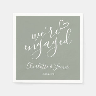 We're Engaged Engagement Party Sage Green Napkins