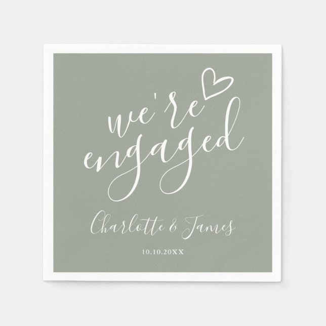 We're Engaged Engagement Party Sage Green Napkins (Front)