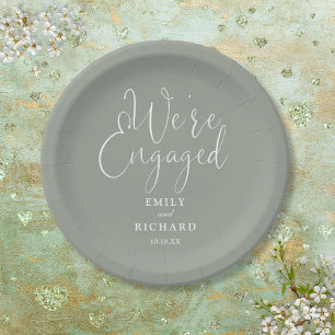 We're Engaged Engagement Party Sage Green Paper Plates