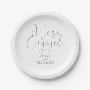 We're Engaged Engagement Party Sage Green Paper Plates