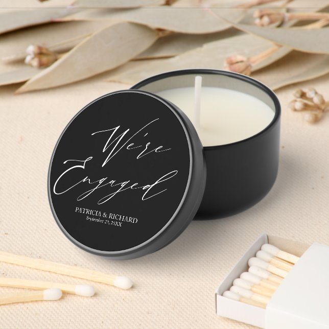 We're Engaged Engagement Party Stylish Calligraphy Mini Candle Favors (Insitu)