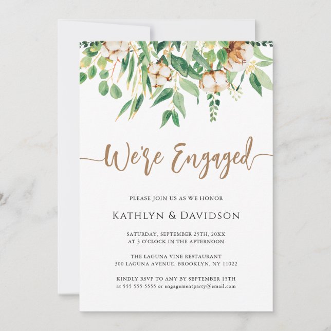 We're Engaged Eucalyptus Floral Simple Engagement Invitation (Front)