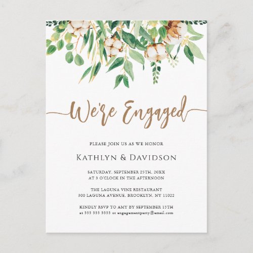 Were Engaged Eucalyptus Floral Simple Engagement  Invitation Postcard