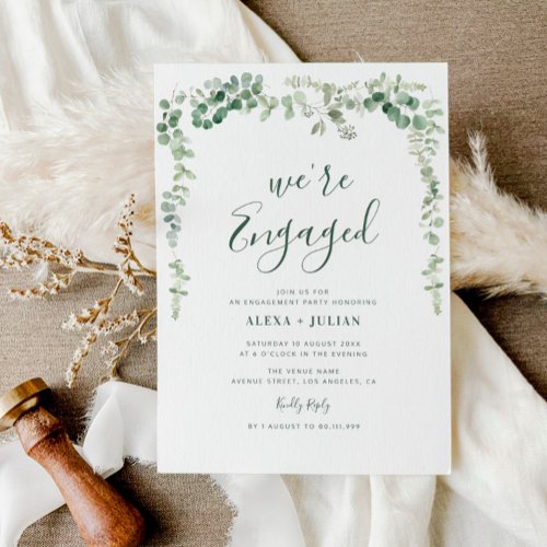 WERE ENGAGED eucalyptus greenery engagement Invitation