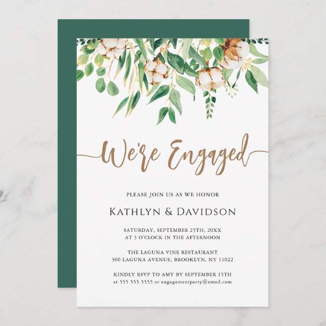 We're Engaged Eucalyptus Modern Engagement Party   Invitation (Front/Back)