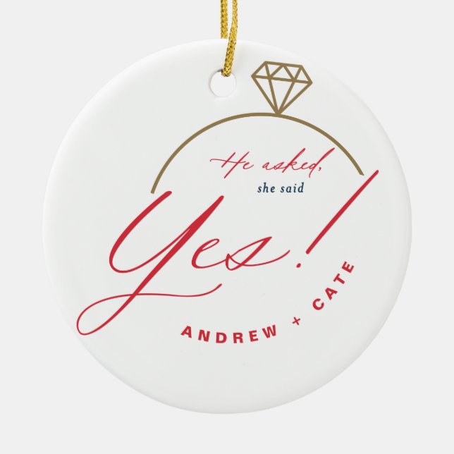 We're Engaged First Christmas Engaged Photo  Ceramic Ornament (Front)