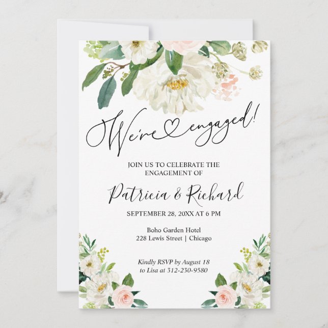 We're Engaged Floral Engagement Party Invitation (Front)