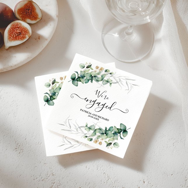 We're Engaged Gold Greenery Engagement  Napkins (Creator Uploaded)