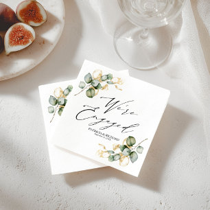 We're Engaged Gold Greenery Engagement Napkins