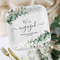 We're Engaged Gold Greenery Engagement  Paper Plates