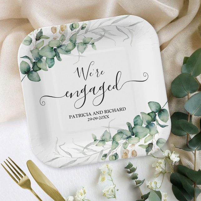 We're Engaged Gold Greenery Engagement  Paper Plates (Creator Uploaded)