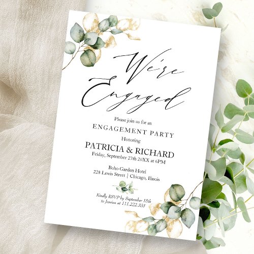 Were Engaged Gold Greenery Engagement Party Invitation