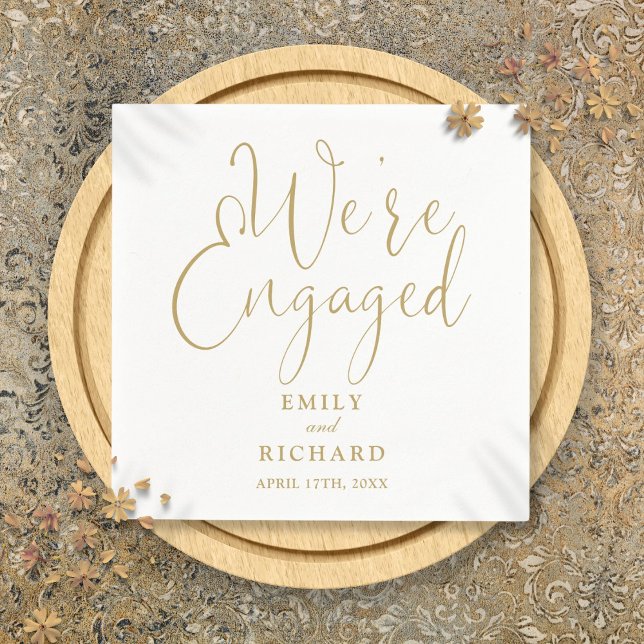 We're Engaged Gold Script Engagement Party  Napkins (We're Engaged Gold Script Engagement Party Napkins)