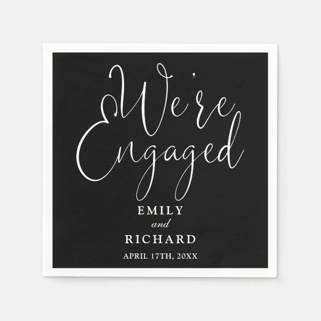 We're Engaged Gold Script Engagement Party  Napkins (Front)