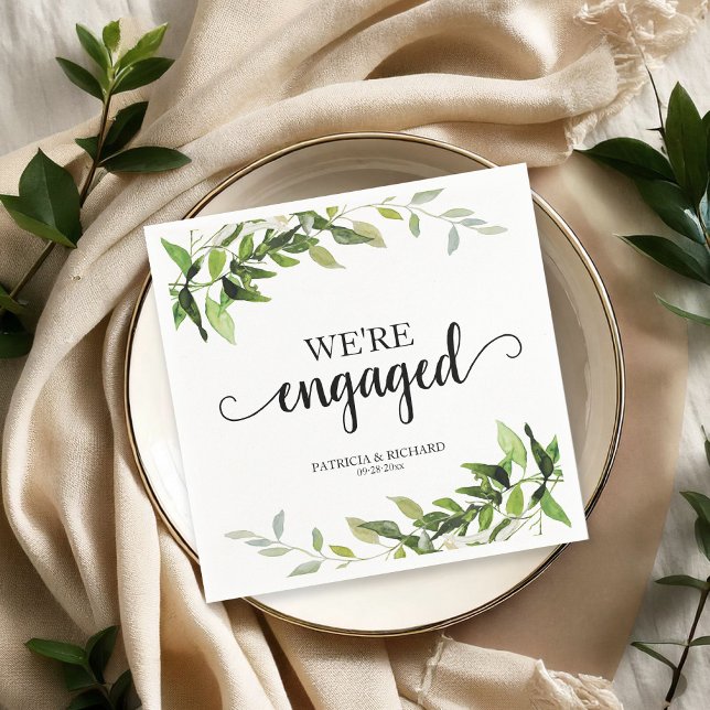 We're Engaged Greenery Engagement  Napkins (Creator Uploaded)